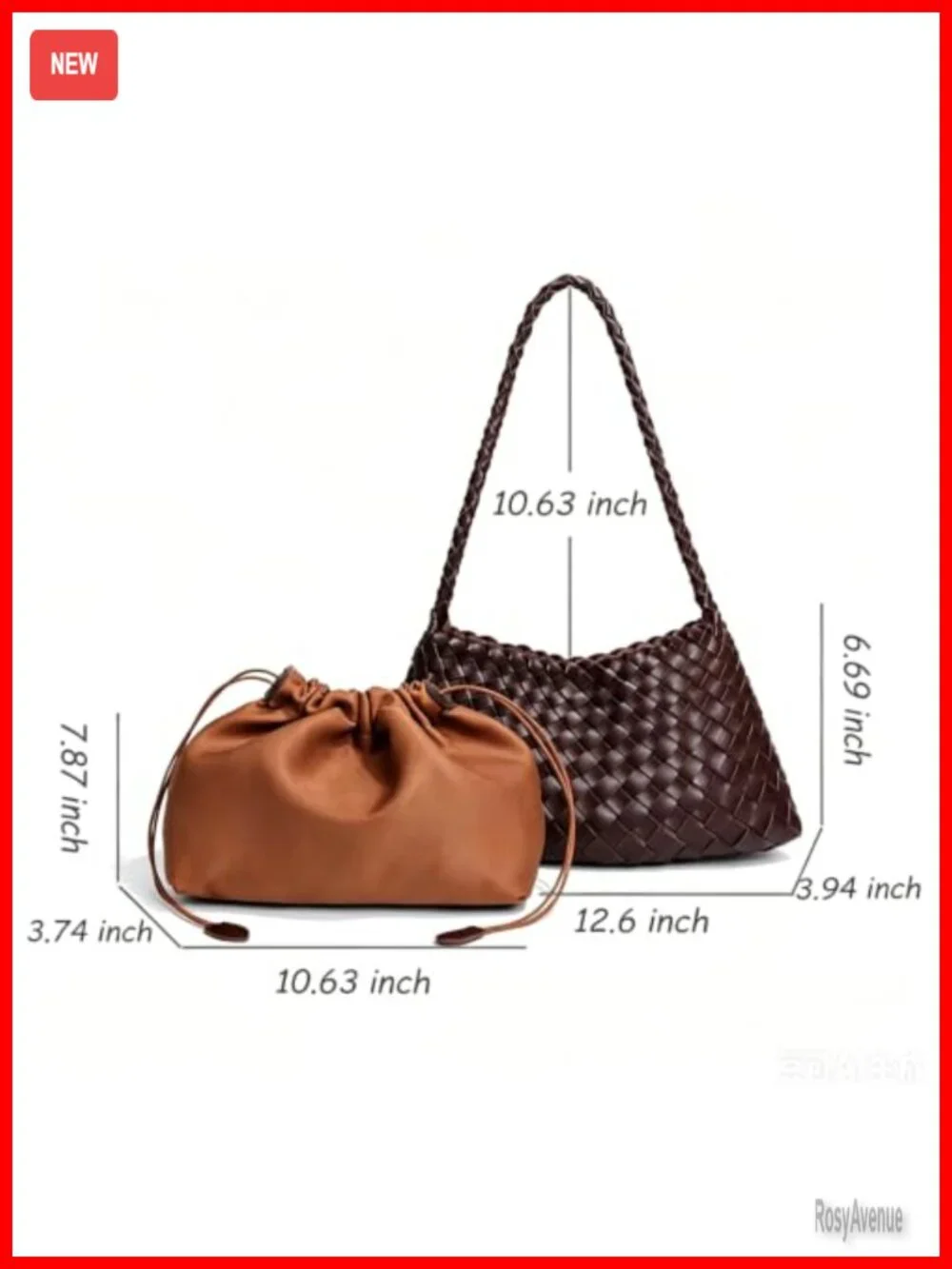 Women's Hand-Woven Faux Leather Slouchy Hobo Shoulder Bag with Detachable